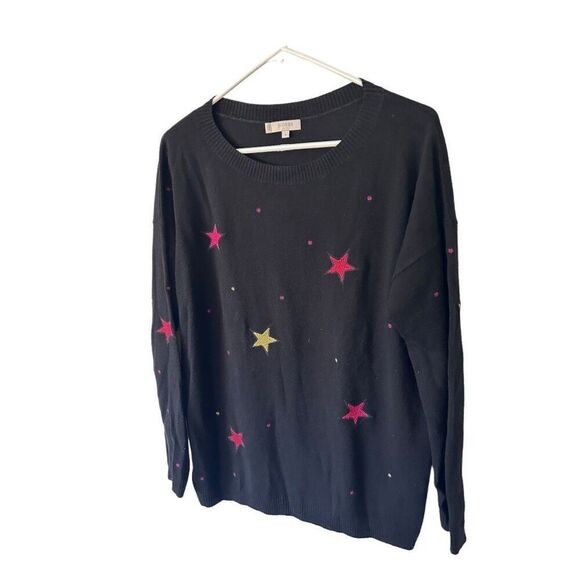 Hobbs London Black Boat Neck Embroidered Multicolor Star Sweater Size M Cosmic - Picture 4 of 11